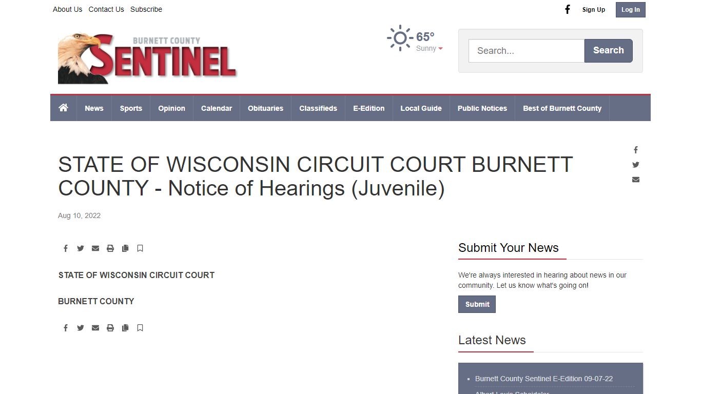 STATE OF WISCONSIN CIRCUIT COURT BURNETT COUNTY - Notice of Hearings ...